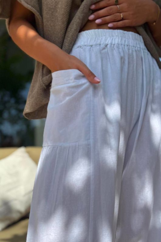 Rustic Nature Linen Blend Pocket Pleat Wide Leg White